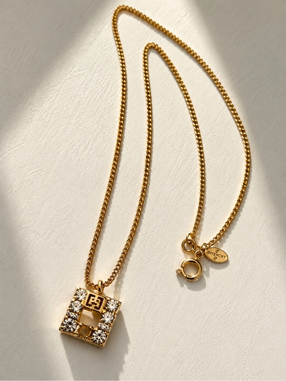 Givenchy Gold Crystal-Embellished Square Pendant Necklace 18 inches